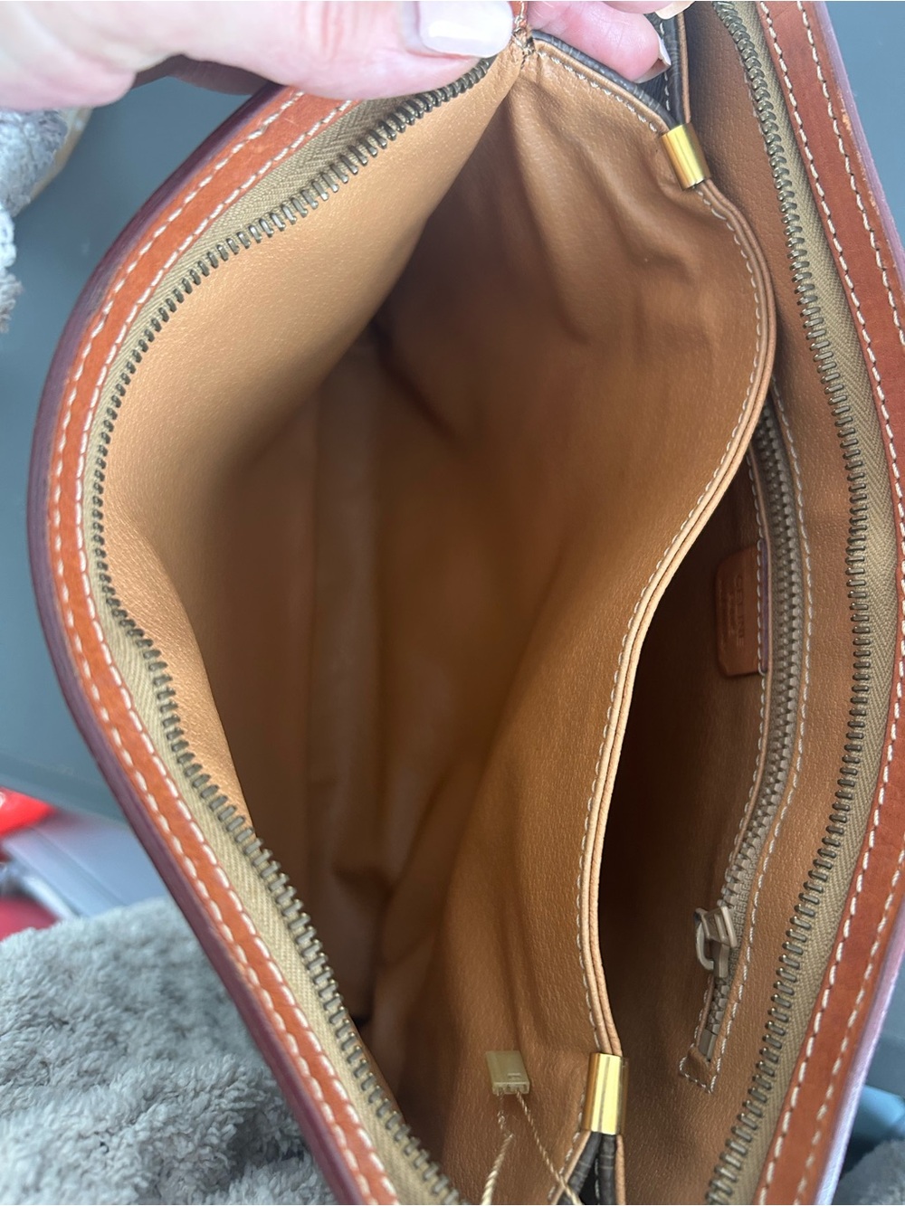 Celine Macadam Monogram Brown Canvas Leather Zip Clutch Pouch Vintage - Picture 7 of 15